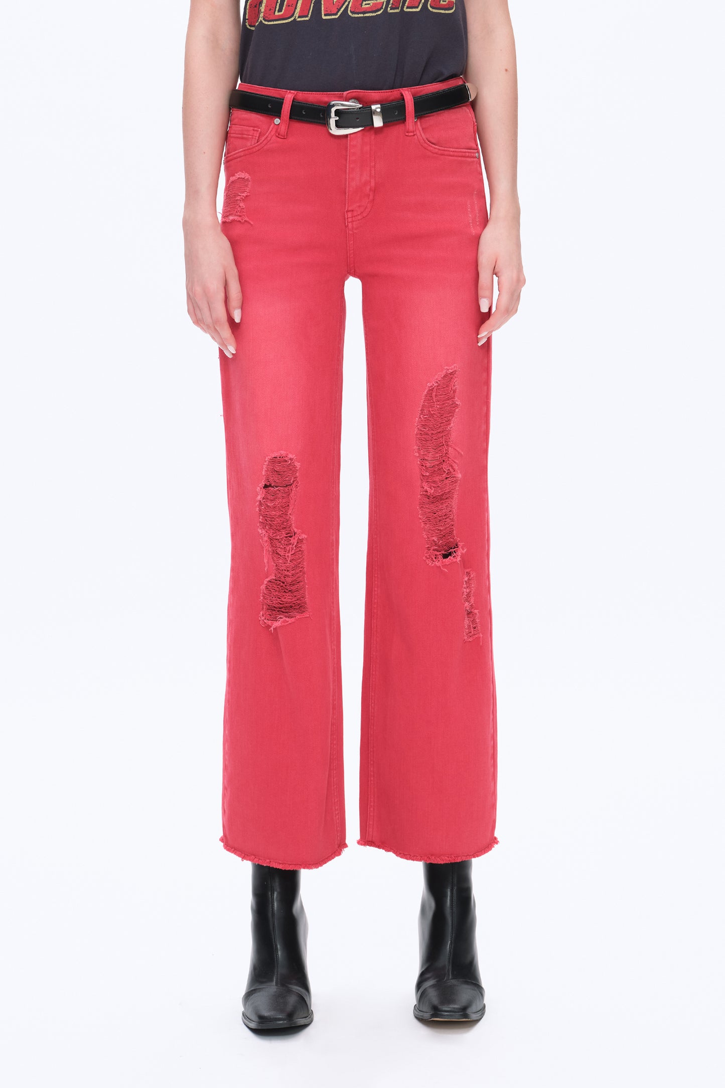 ALLY HIGH RISE DISTRESSED WIDE LEG PANTS BYW8159 (BYMJ022) RED