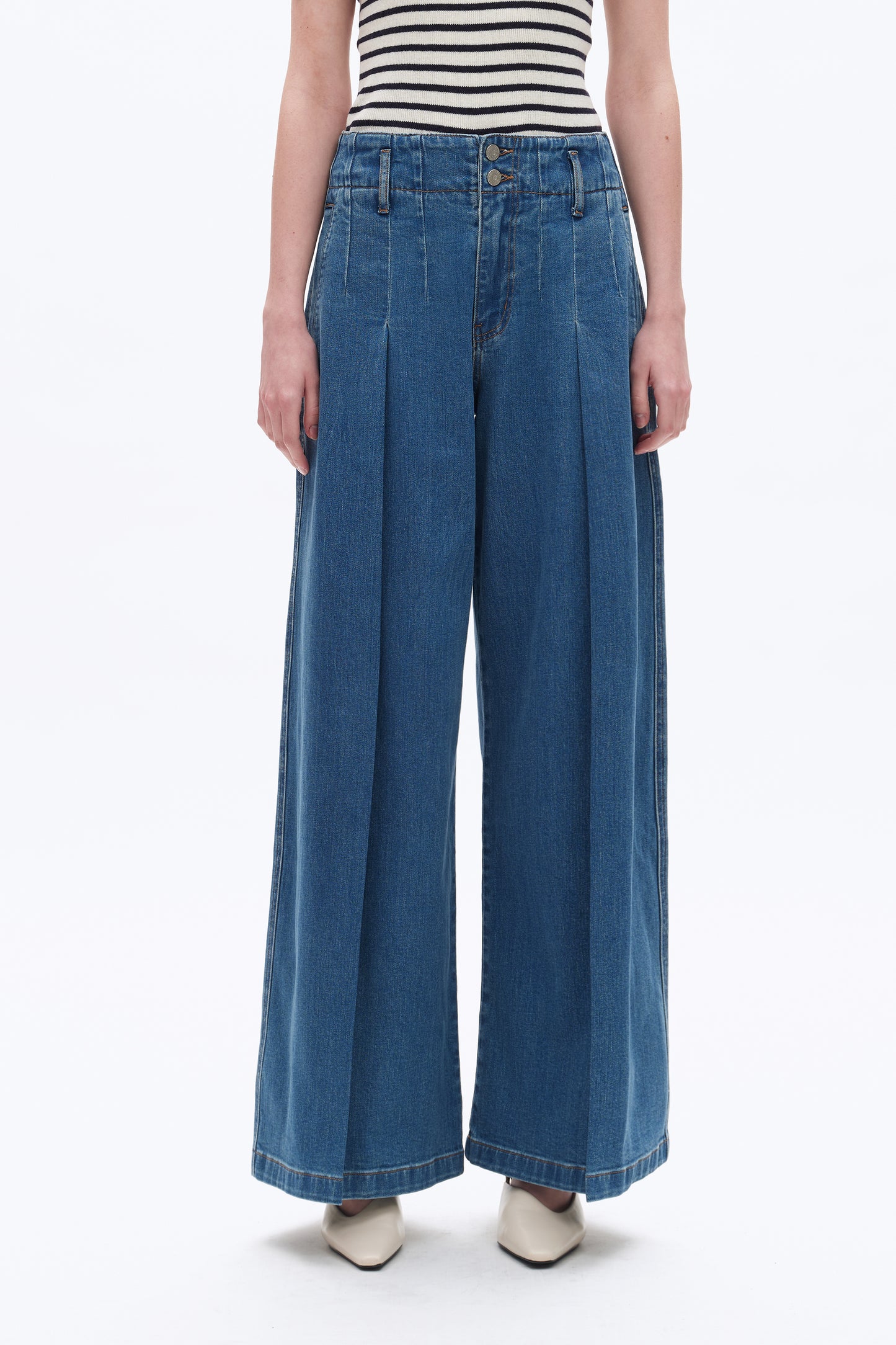 HIGH RISE WIDE LEG DENIM JEANS BYW8181 (BYMJ208) RETRO MEDIUM BLUE