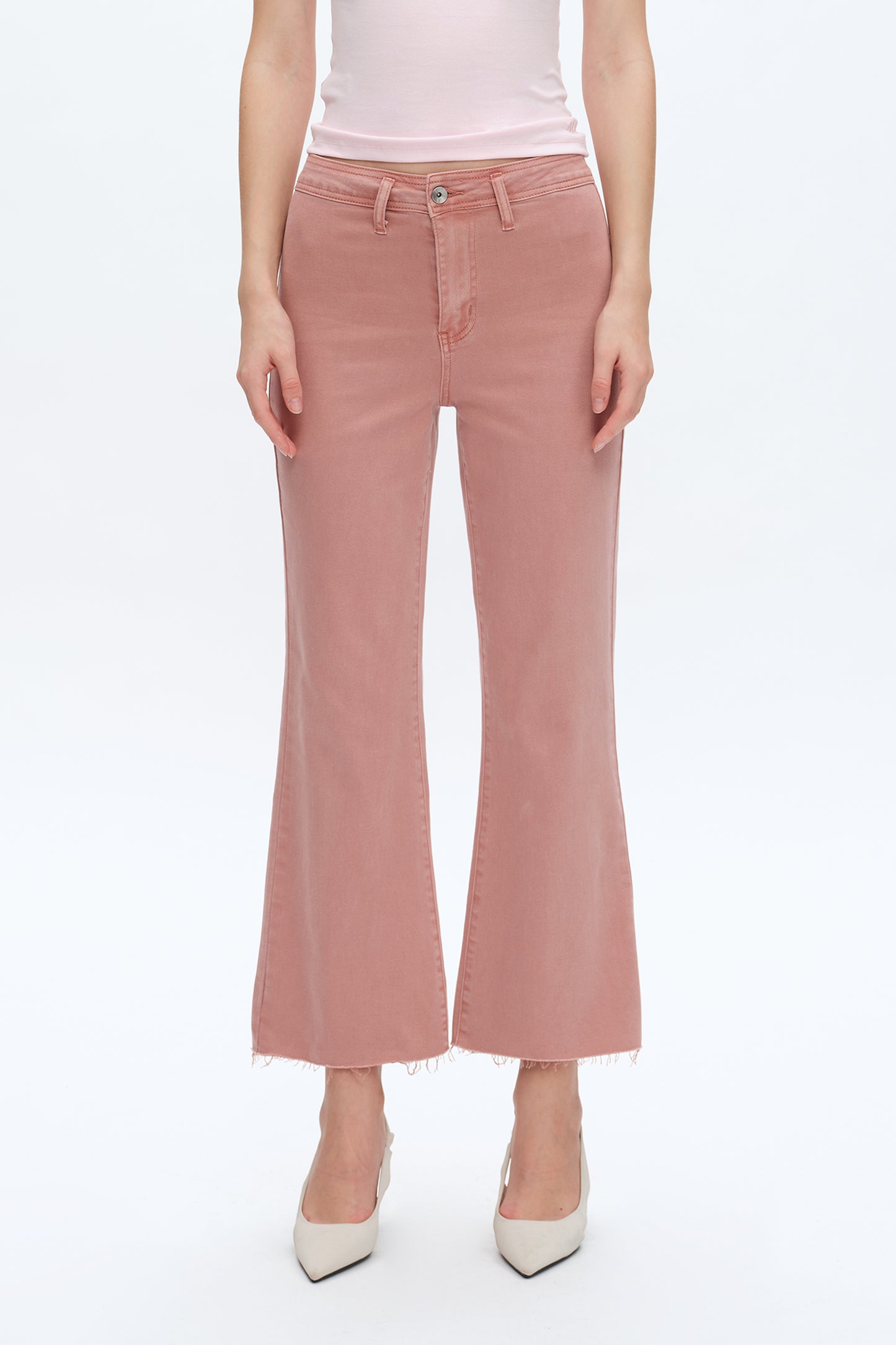 LESLIE HIGH RISE WIDE LEG JEANS WITH RAW HEM BYW8142 (BYHE112) DUSTY PINK