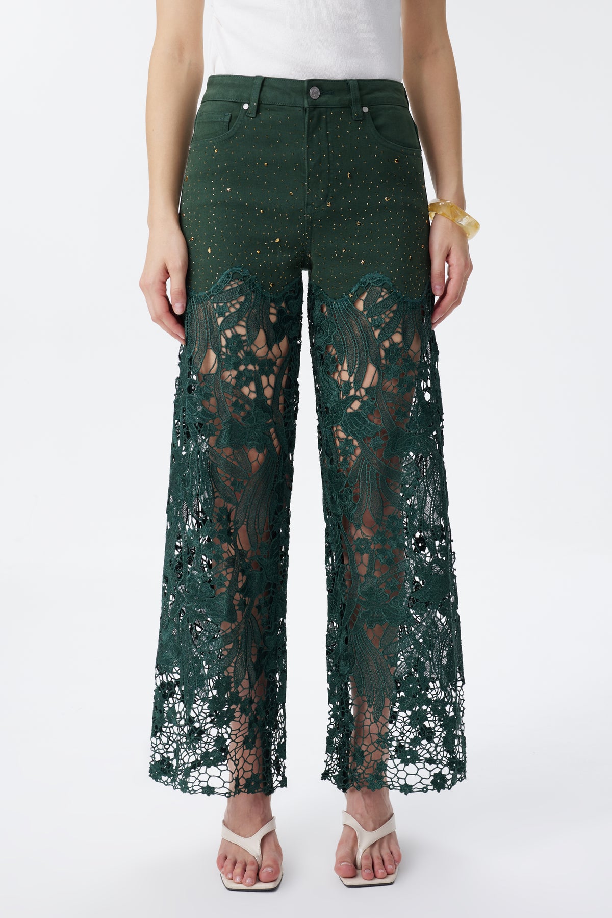 HIGH RISE LACE PANTS WITH RHINESTONE