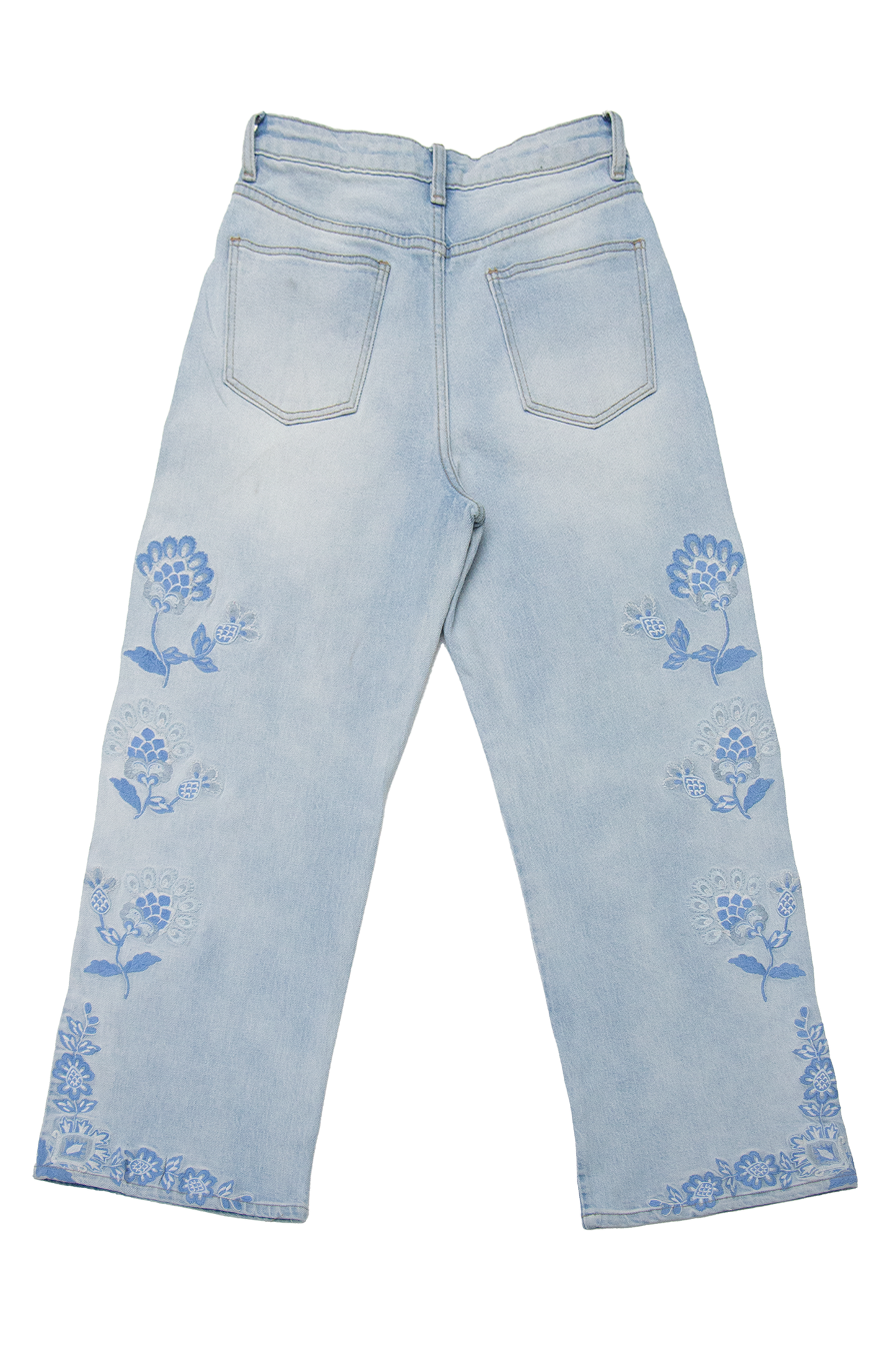 HIGH RISE EMBROIDERED WIDE LEG DENIM JEANS BYW8263-B (BYMG024-B) LIGHT BLUE