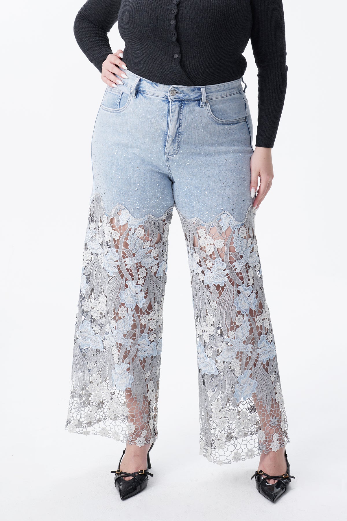 PLUS HIGH RISE LACE WIDE LEG