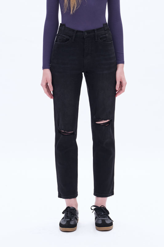 HIGH RISE CROPPED STRAIGHT JEANS BYT5164 (BY4401A) BLACK