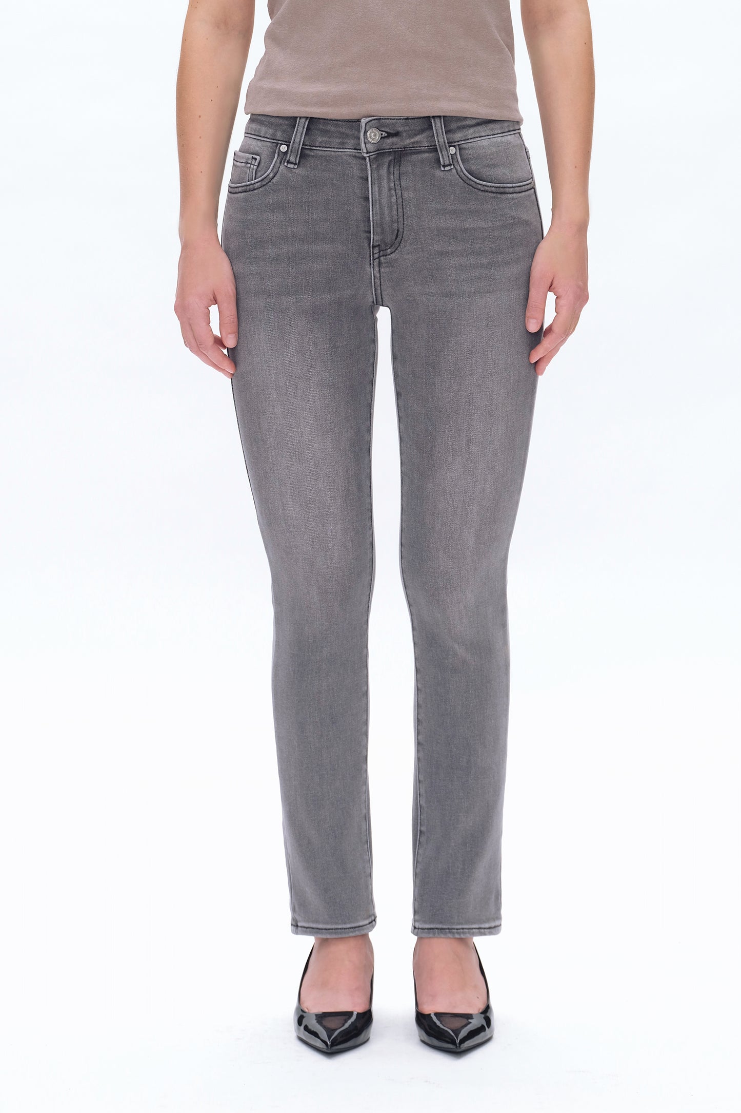 EMILY MID RISE SLIM STRAIGHT DENIM JEANS BYT5233 (BYHE080) STONE GRAY