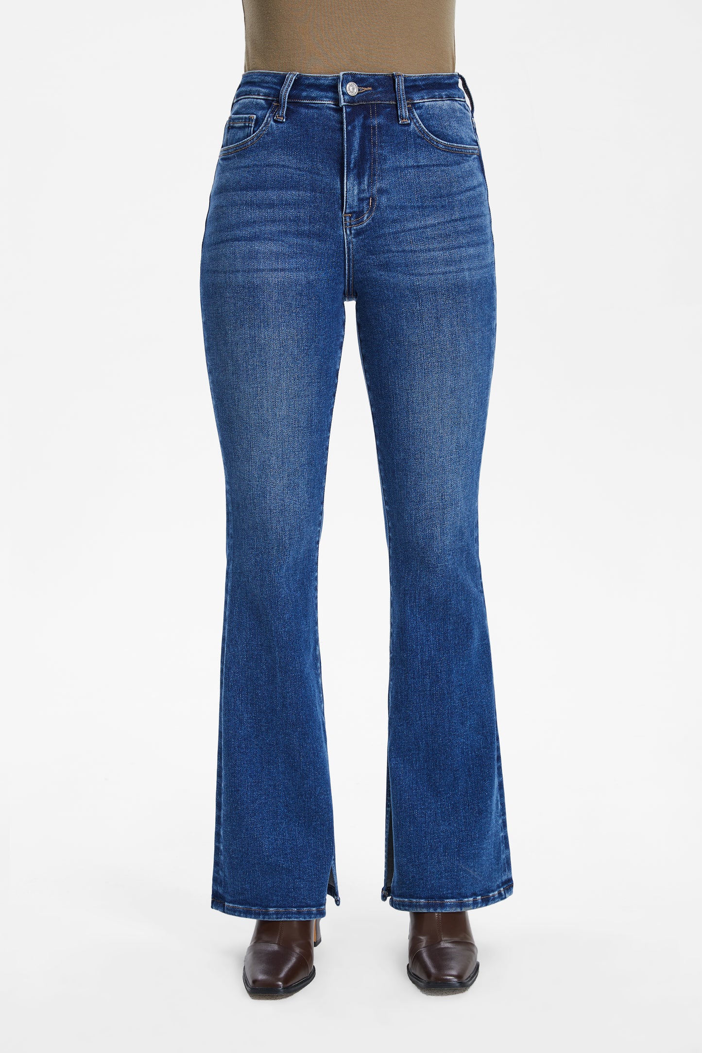 HIGH RISE FLARE JEANS WITH SLIT BYF1095 STARLIGHT