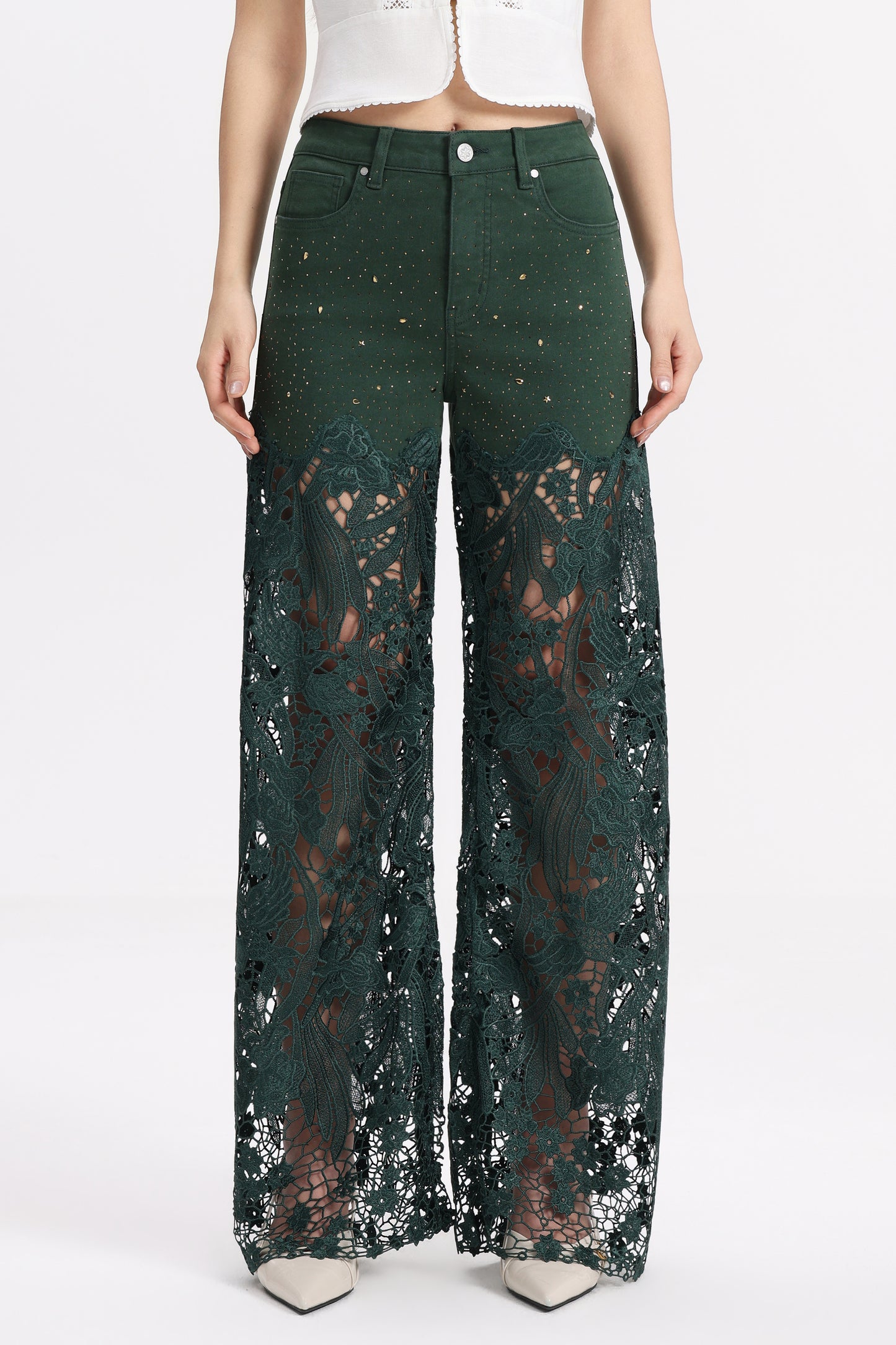 HIGH RISE LACE PANTS WITH RHINESTONE
