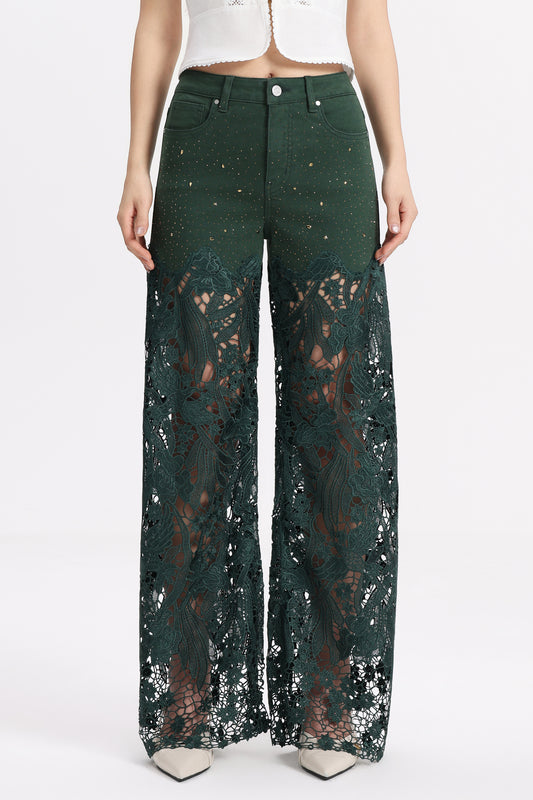 HIGH RISE LACE PANTS WITH RHINESTONE