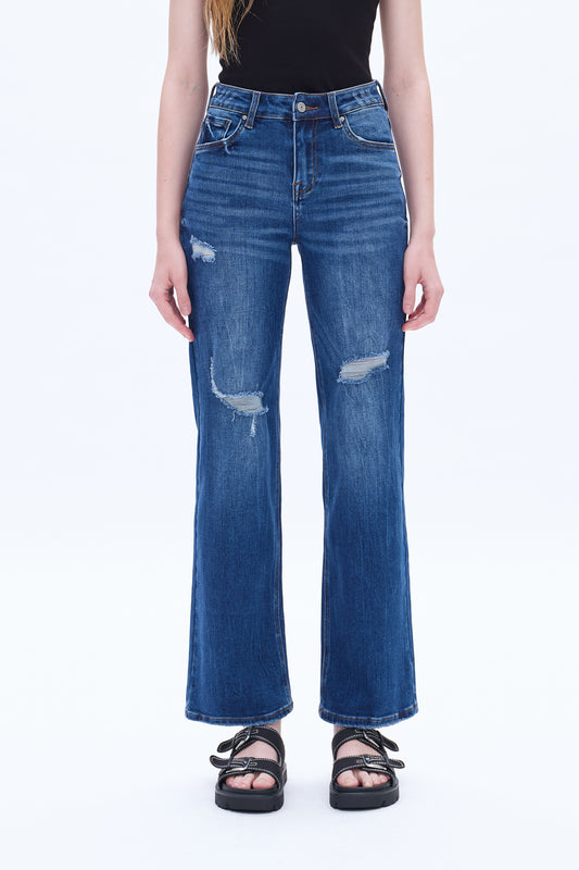 HIGH RISE WIDE LEG JEANS BYW8120 DARK BLUE