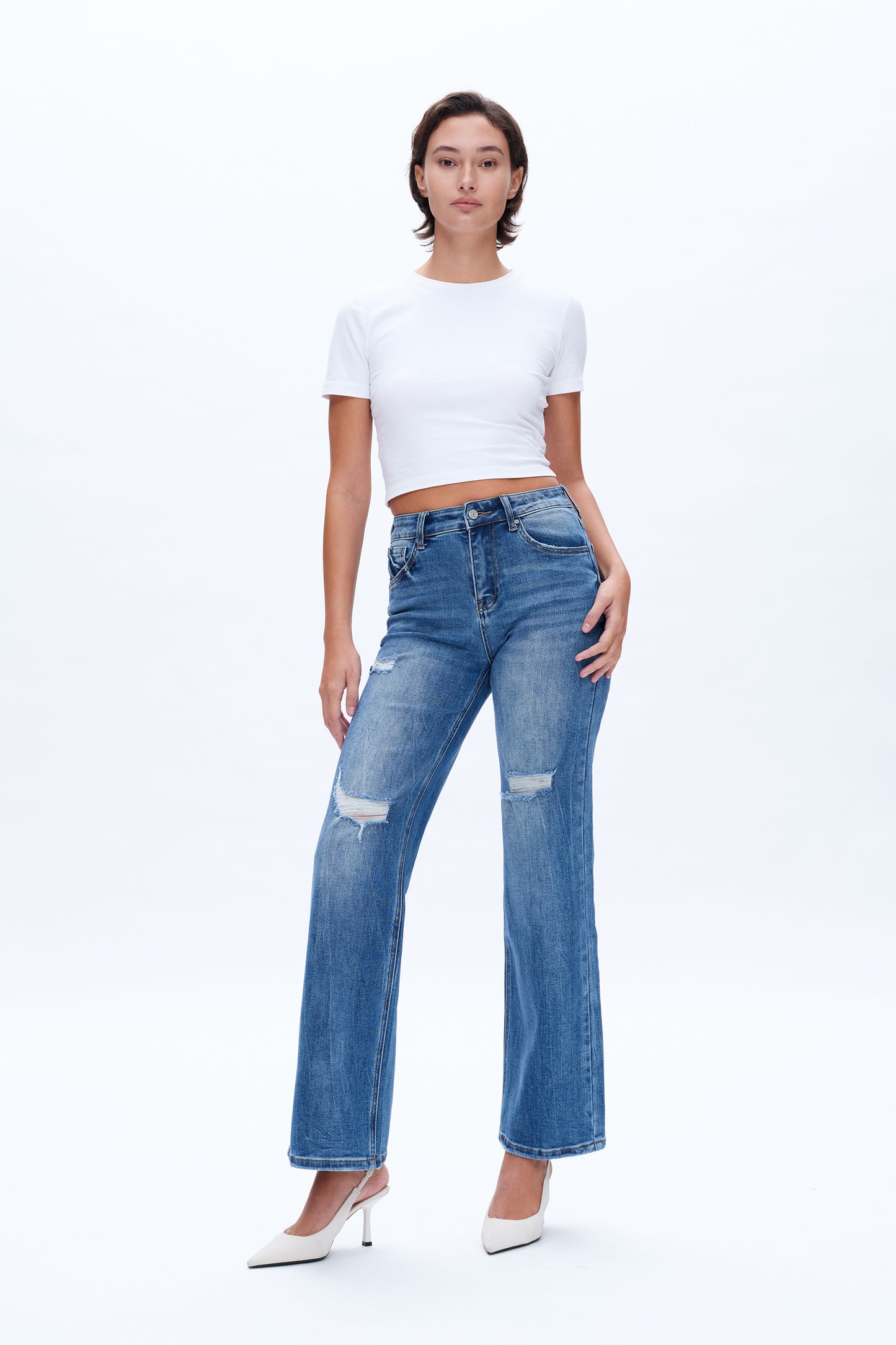 HIGH RISE WIDE LEG JEANS BYW8120 MEDIUM BLUE