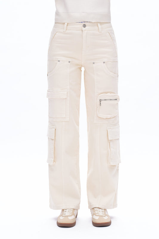 CARRY MID RISE WIDE LEG CARGO PANTS BYW8147 (BYMJ020) OFF WHITE