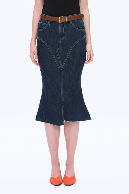 ERIN MID RISE FISHTAIL DENIM SKIRT BYK7053 (BYMJ183) DARK BLUE