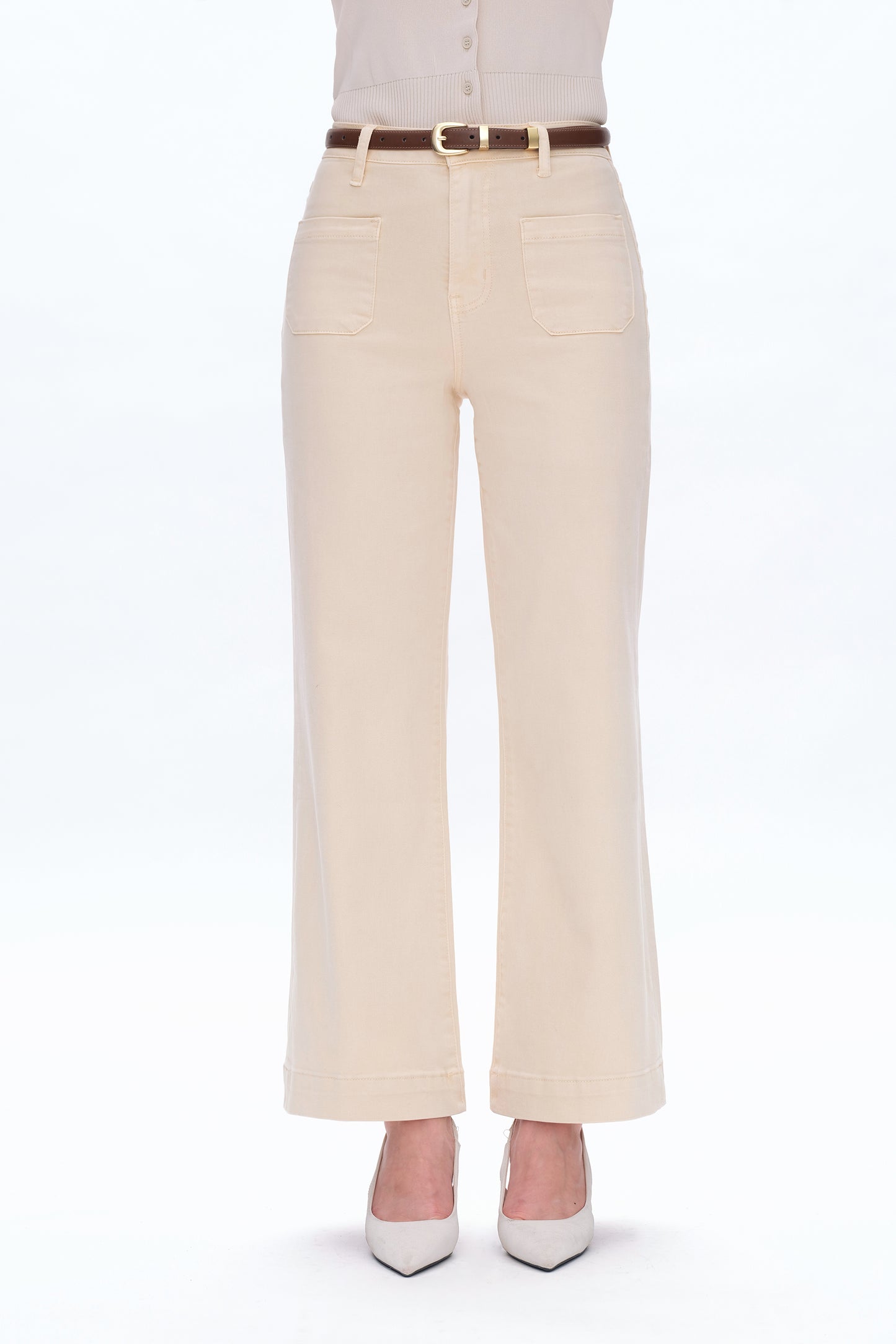 LUNA HIGH RISE WIDE LEG JEANS WITH PATCH POCKET BYW8139 (BYHE018) VANILLA CREAM