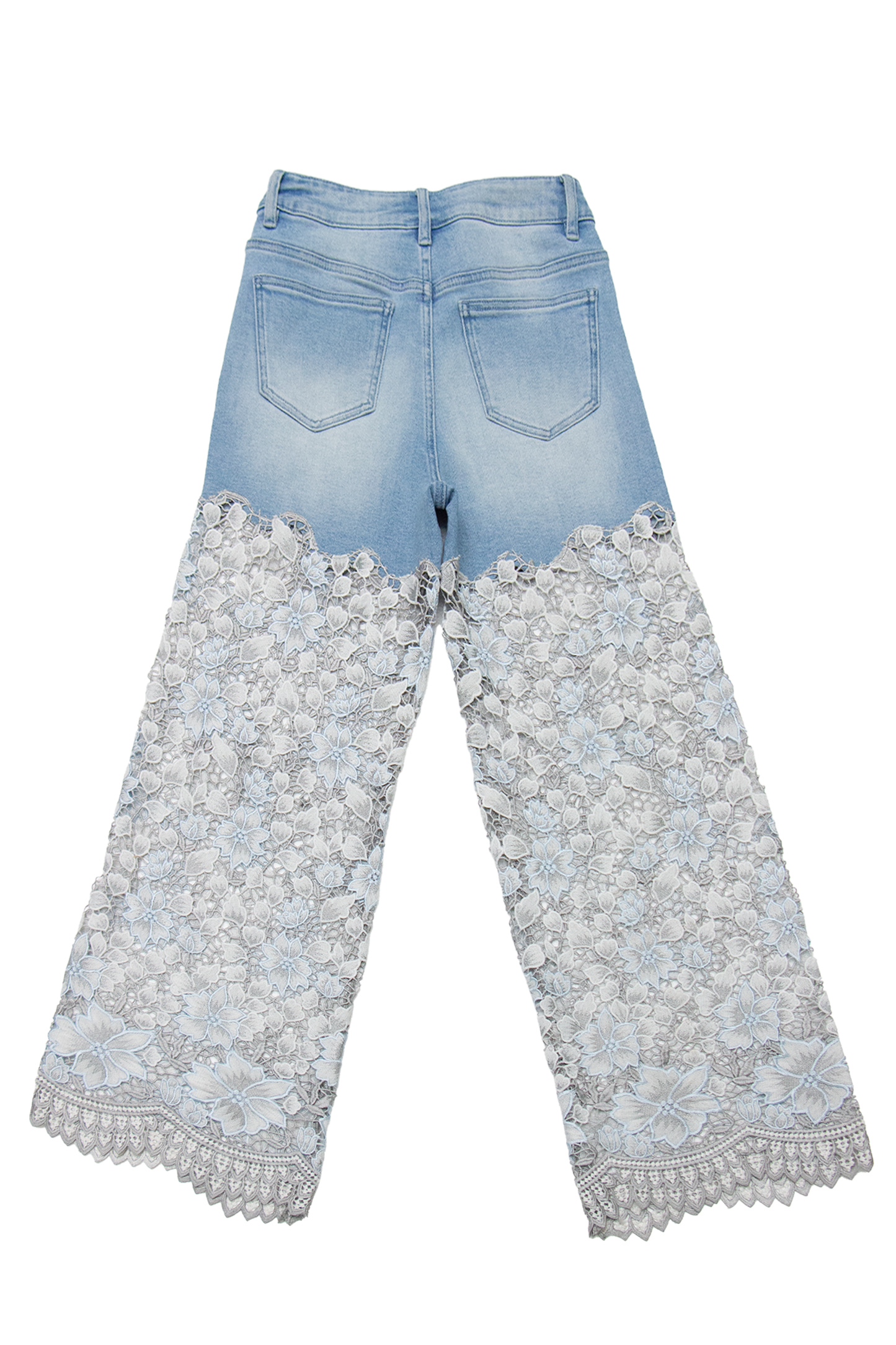 HIGH RISE WIDE LEG DENIM JEANS WITH LACE BYW8264 (BYMG003) LIGHT BLUE