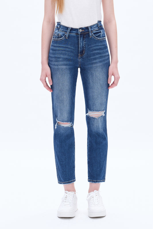 HIGH RISE CROPPED STRAIGHT JEANS BYT5164 (BY4401A) DARK BLUE