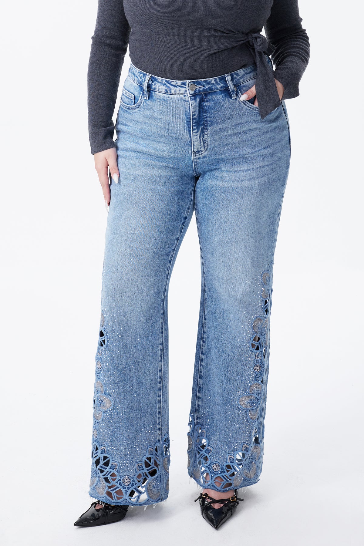 PLUS SIZE MID RISE WIDE LEG  BYW8305-P