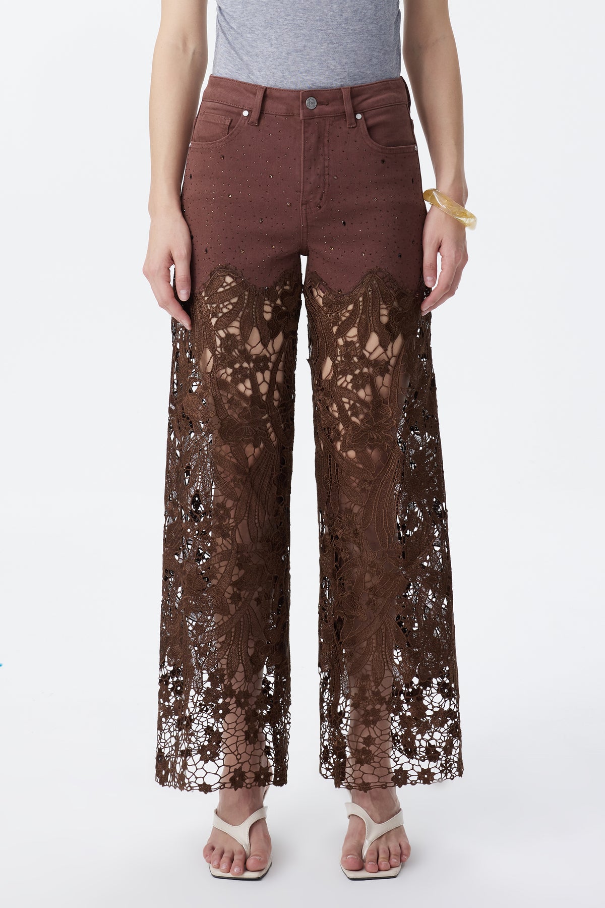 HIGH RISE LACE PANTS WITH RHINESTONE