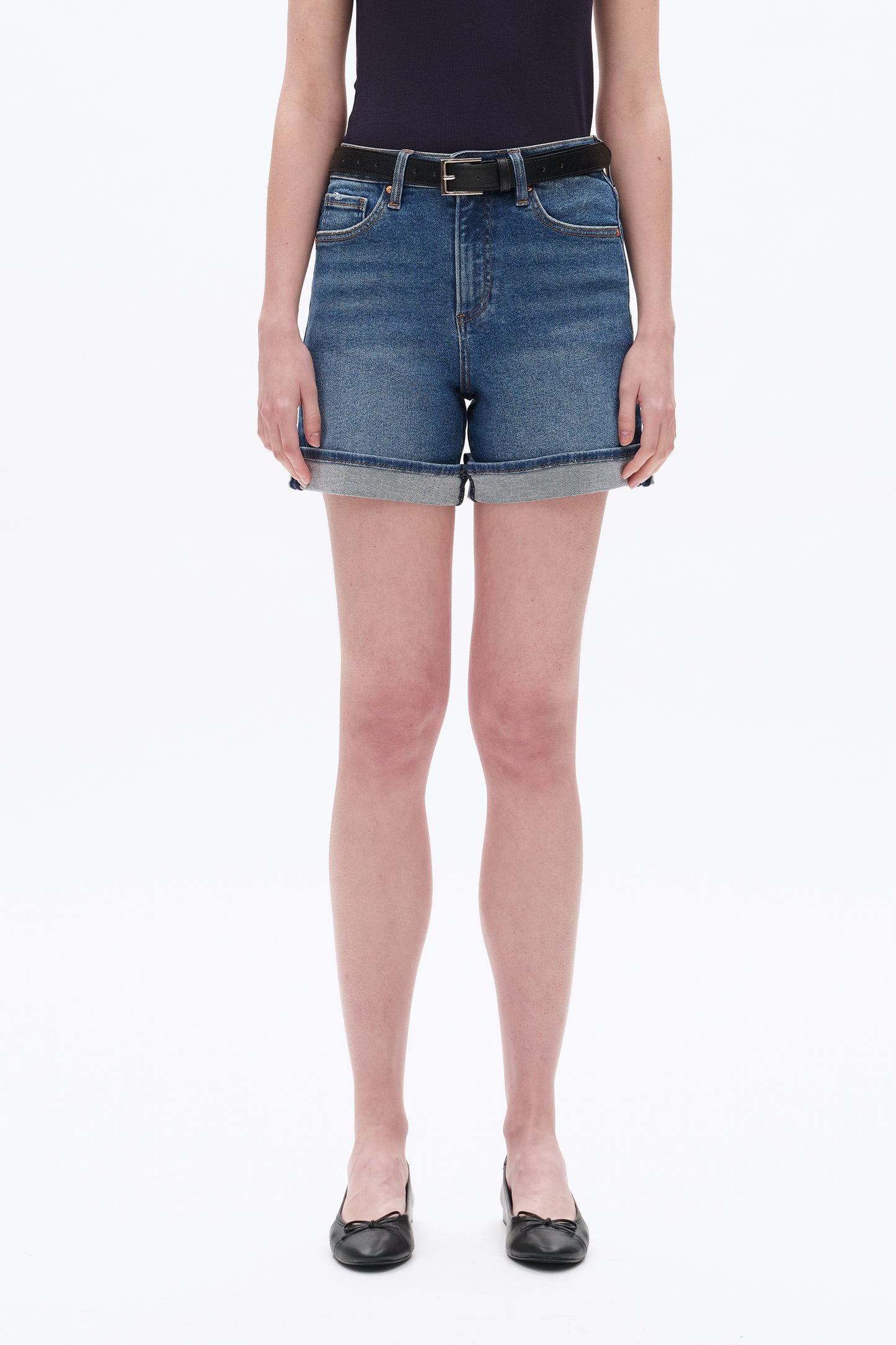 HIGH RISE DENIM SHORT WITH ROLLED CUFF BYH6122 (BYHE251) DARK BLUE