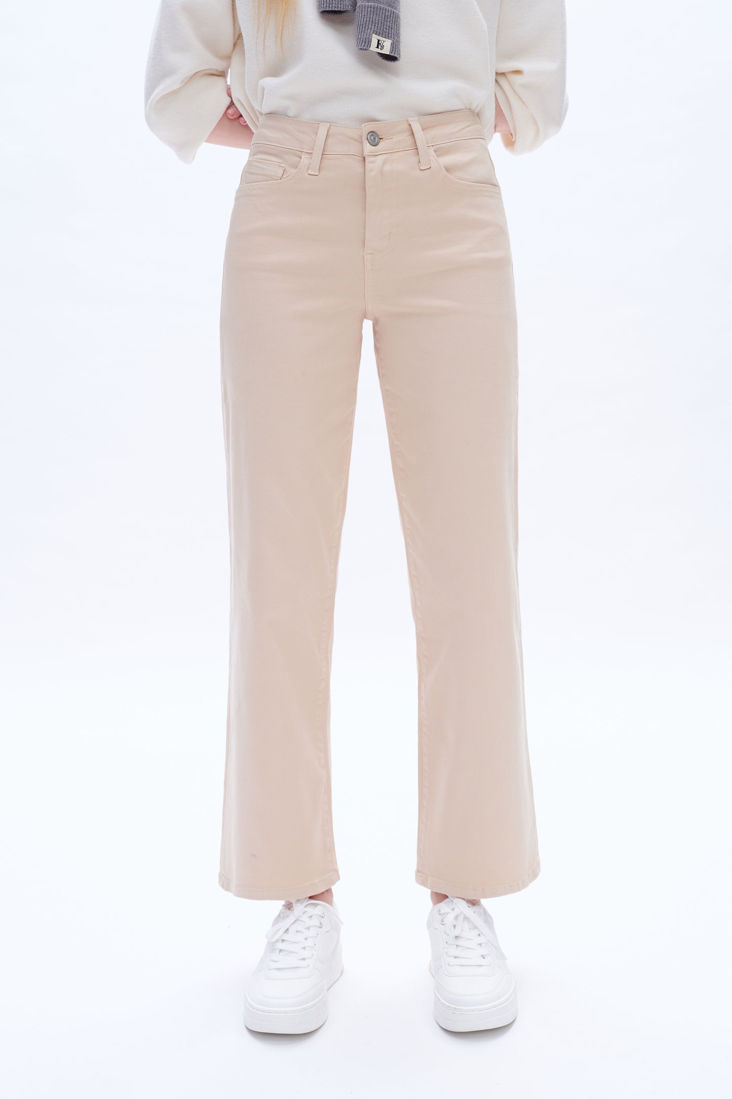 HIGH RISE WIDE LEG JEANS BYW8036 KHAKI