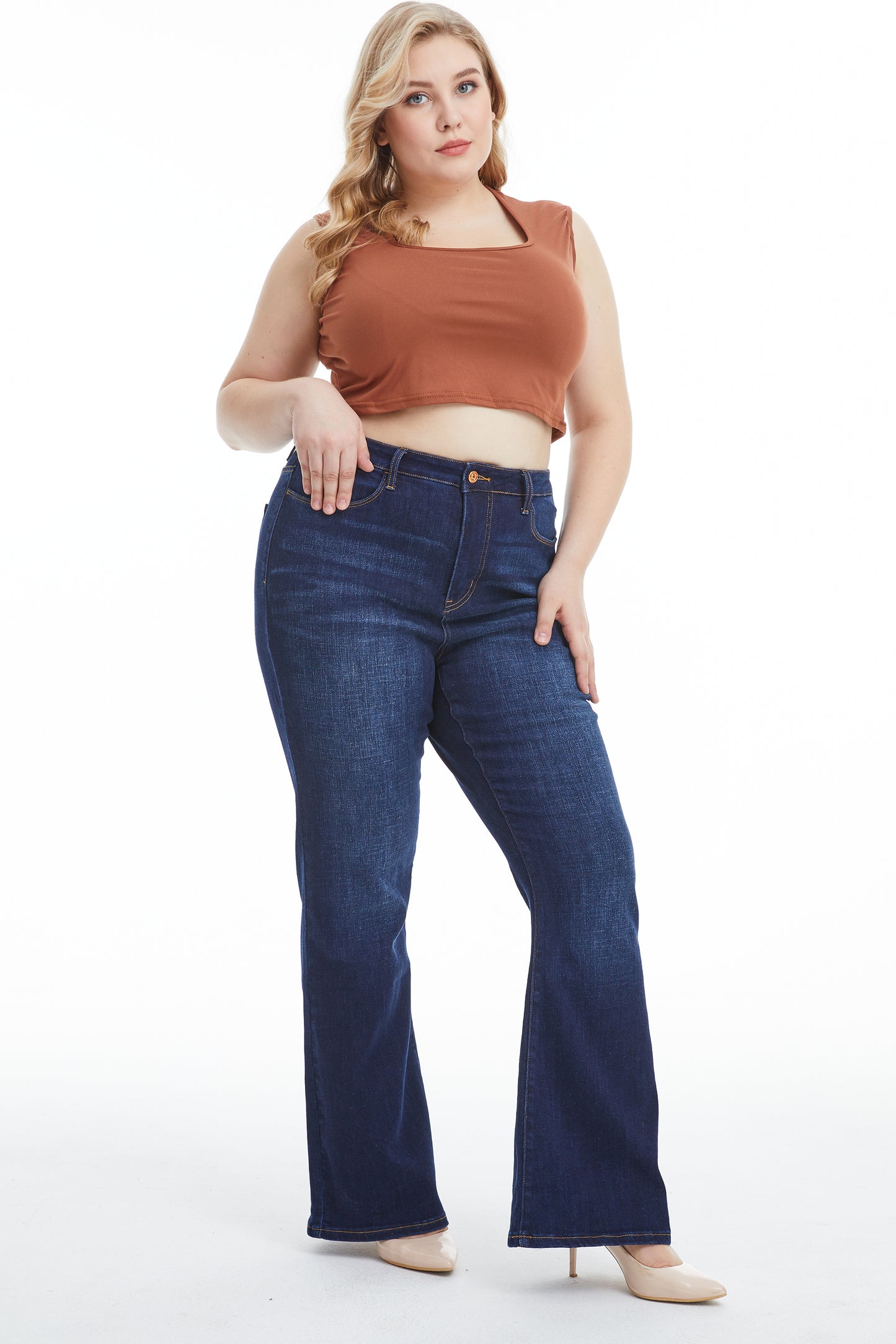 HIGH RISE FLARE JEANS BYF1125-P (BYHE052-P) DARK WASH PLUS SIZE