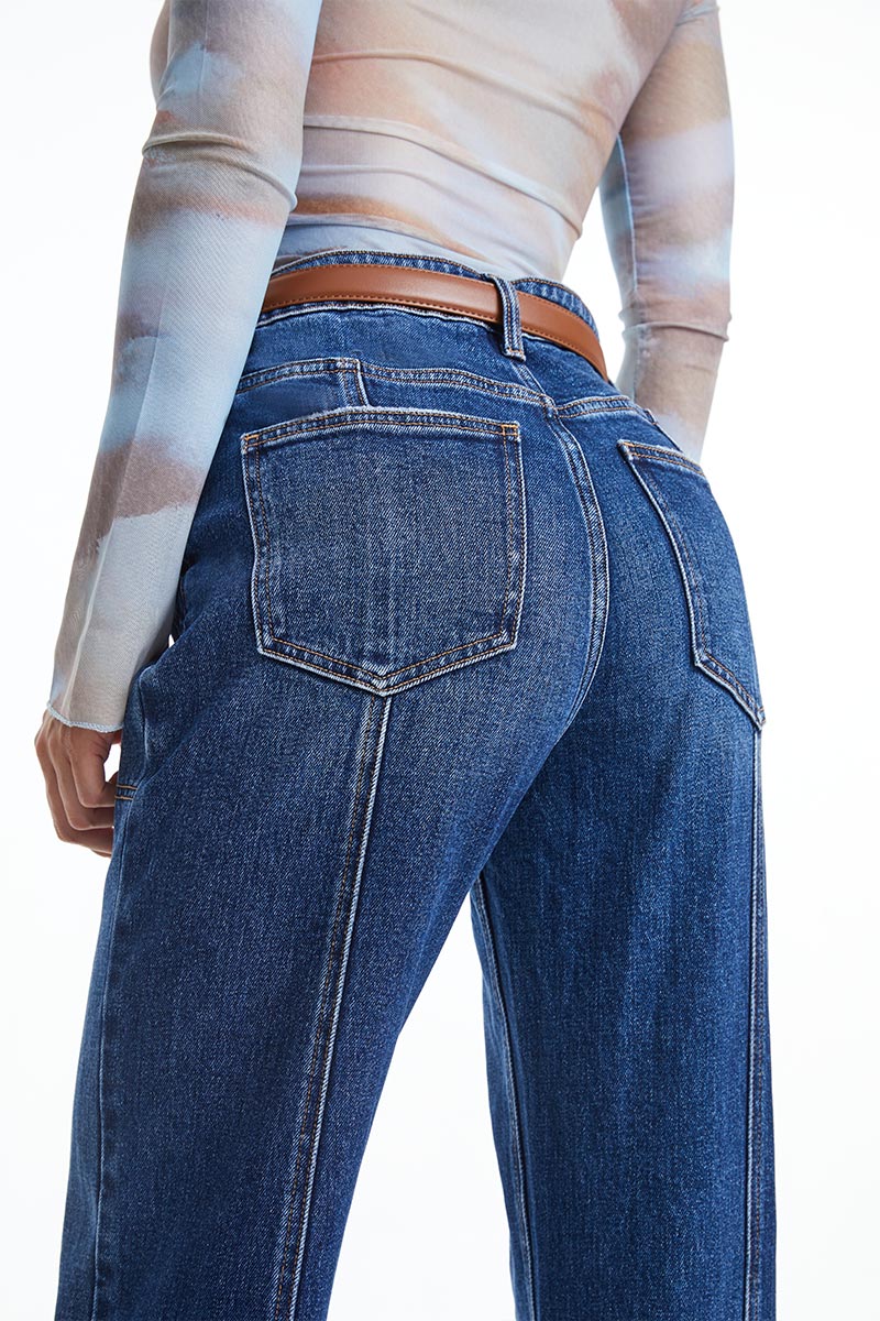 HIGH RISE WIDE LEG JEANS BYW8084 DEEP SEA