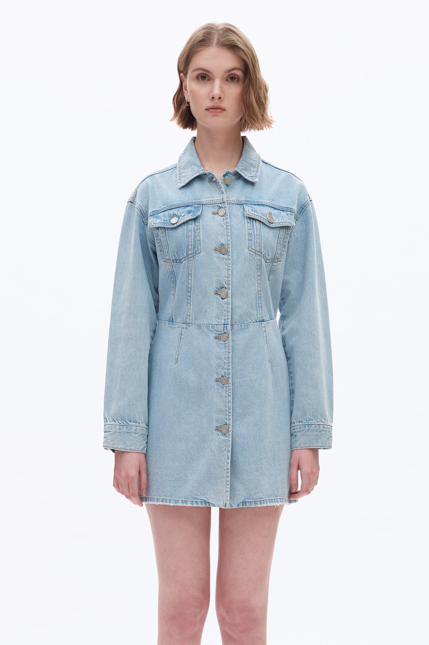 LONG SLEEVE MINI DENIM DRESS BYK7063 (BYHE236) LIGHT BLUE