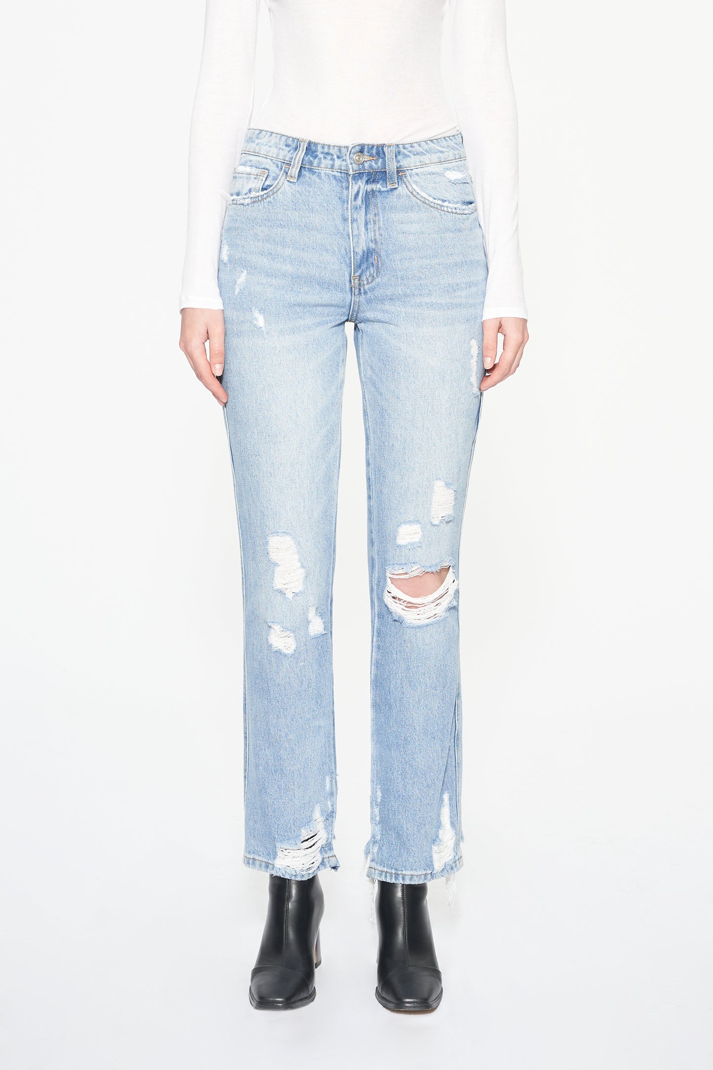 CHRISTINE HIGH RISE DISTRESSED MOM JEANS BYM3063 (4376S) OCEAN