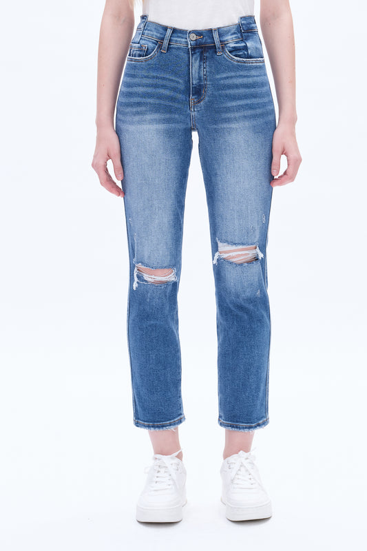 HIGH RISE CROPPED STRAIGHT JEANS BYT5164 (BY4401A) MEDIUM BLUE