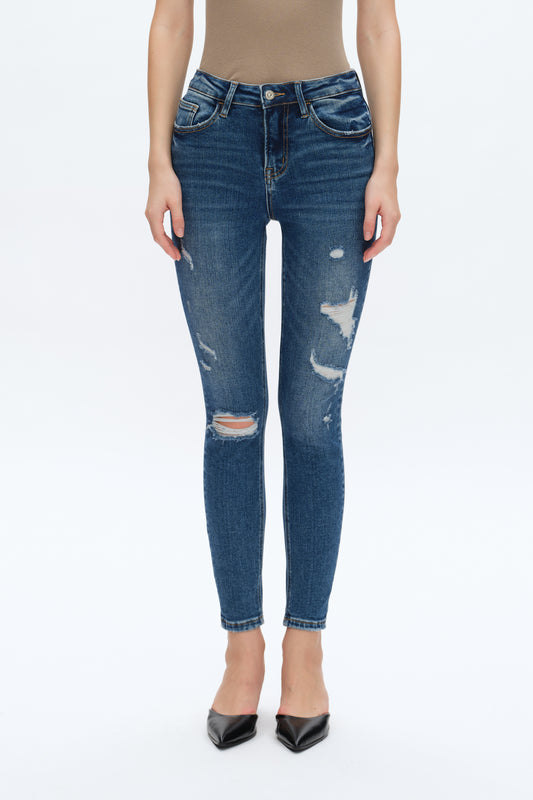 ANNA HIGH RISE DISTRESSED SKINNY JEANS BYS2012-2 MEDIUM BLUE