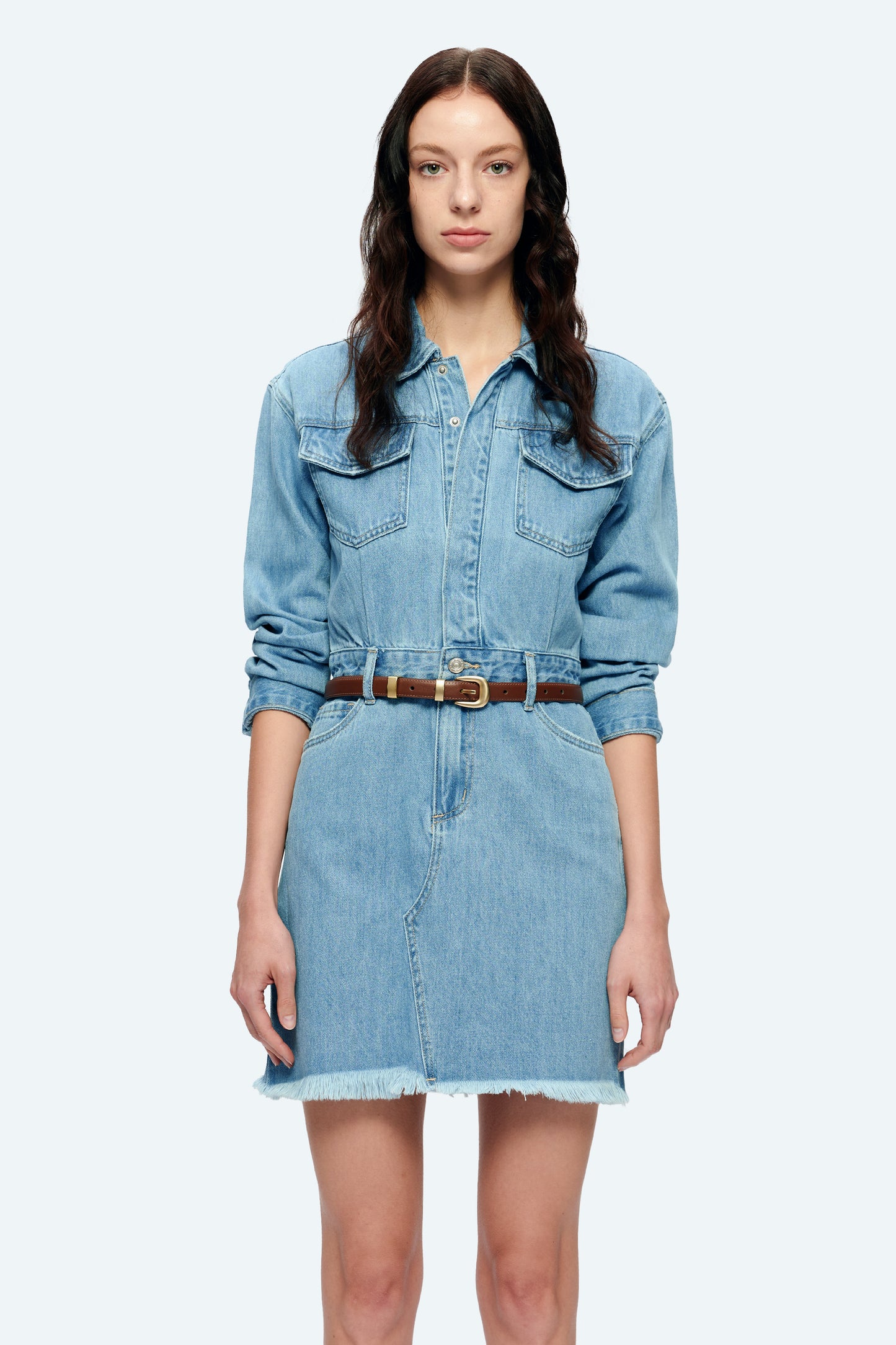 THE RESA DENIM SHIRT DRESS BYK7027 LIGHT BLUE