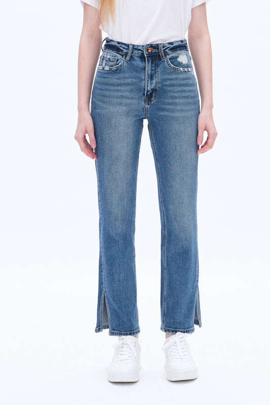 HIGH RISE STRAIGHT JEANS WITH SLIT BYT5162 BLUE TEARS