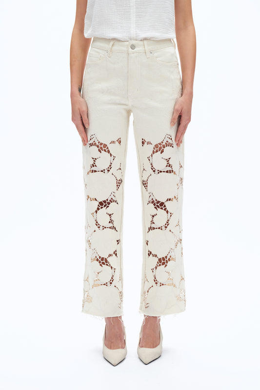 HIGH RISE LACE EMBROIDERED RELAXED STRAIGHT PANTS BYT5244 (BYCK012) BEIGE