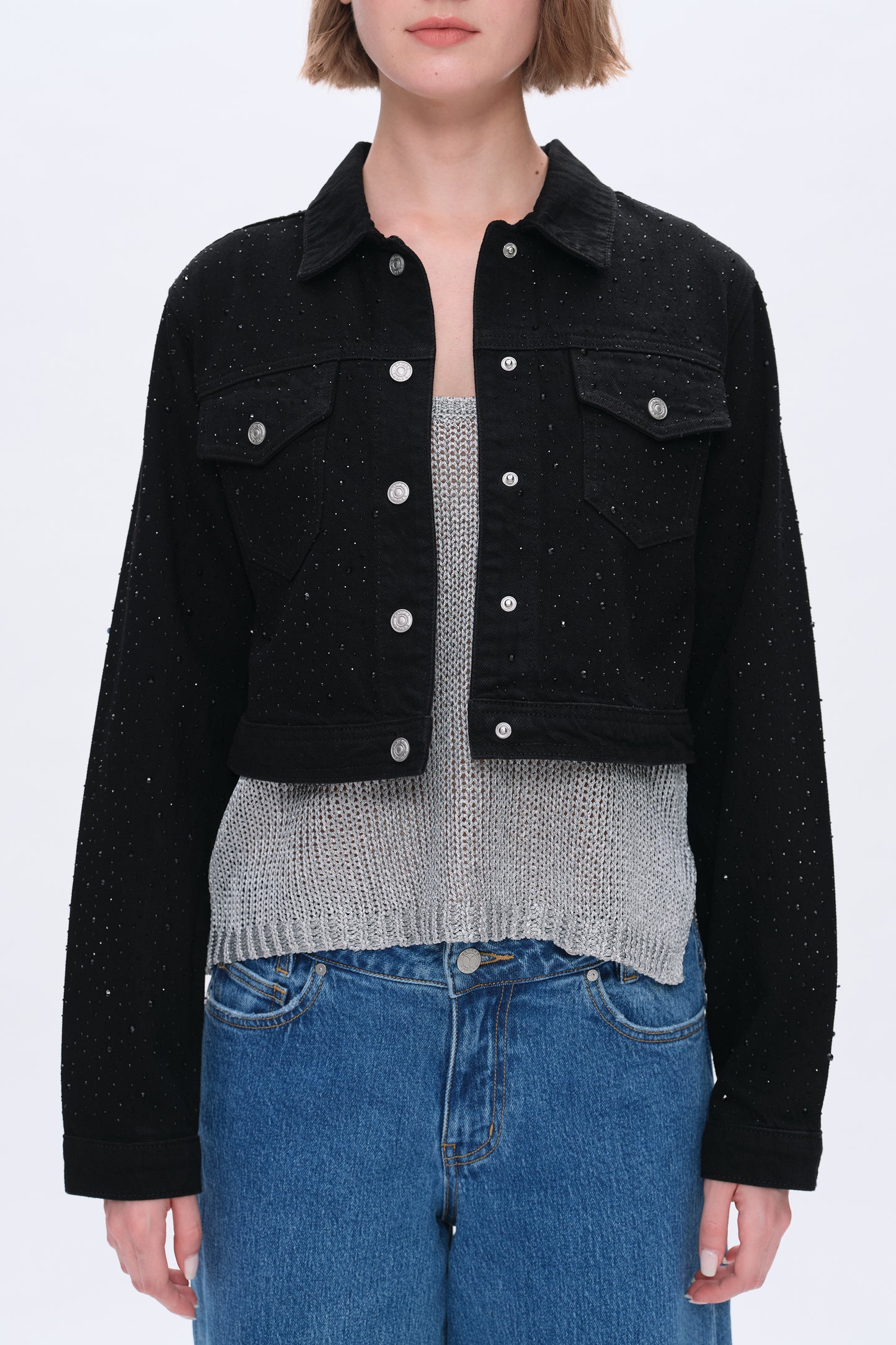 ALICE DENIM JACKET WITH RHINESTONES BYJ9037 (BYMJ083) BLACK