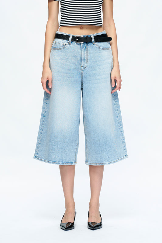 TIMOTHY MID RISE DROP CROTCH LOOSE FIT CROPPED JEANS BYMD002 (BYMJ114) CORNFLOWER AZURE