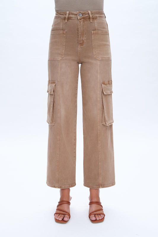 SUPER HIGH RISE CARGO STRAIGHT WIDE LEG JEANS BYW8107-N VINTAGE KHAKI