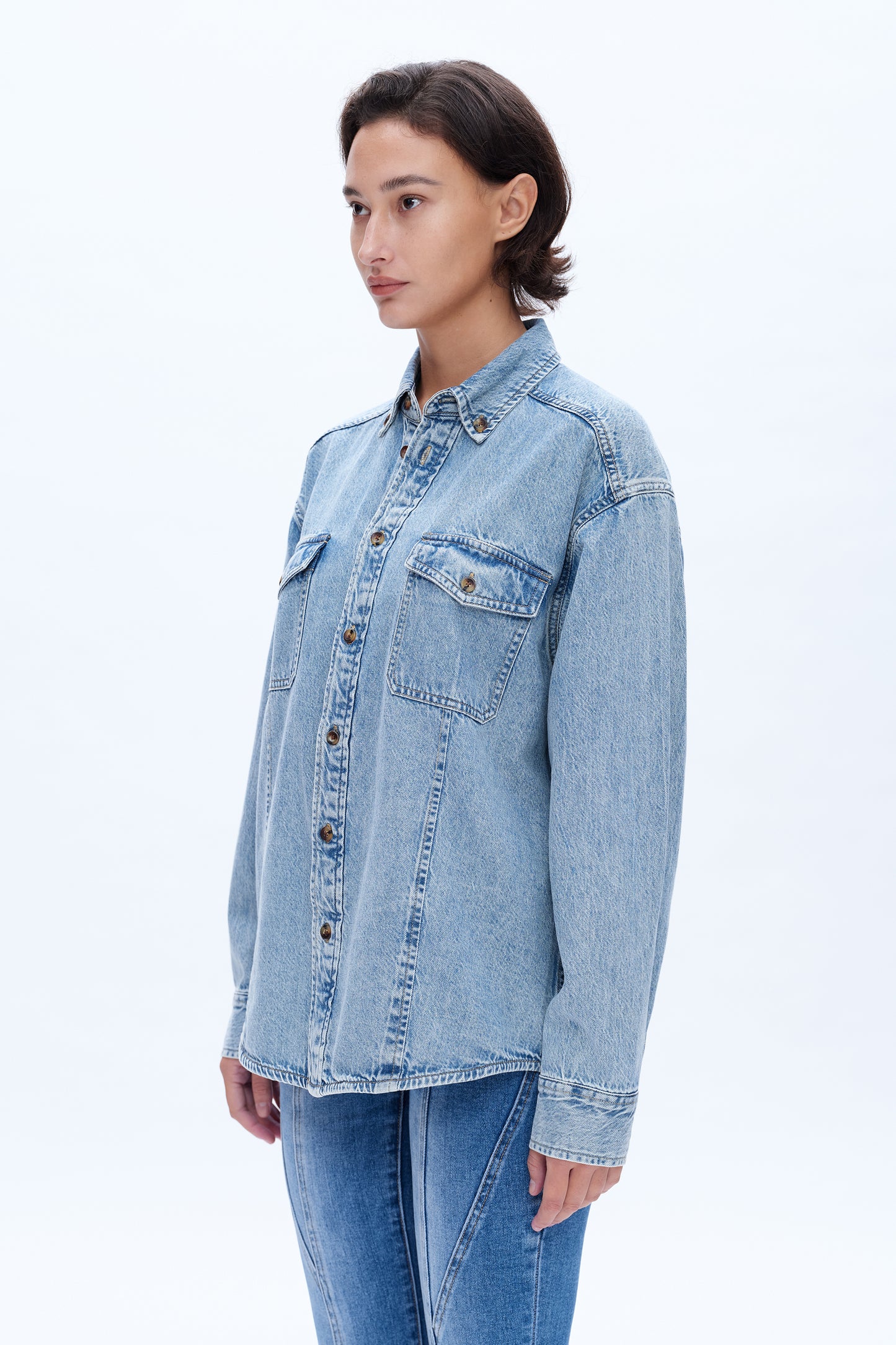 OVERSIZED DENIM SHIRT BYJ9046 LIGHT BLUE