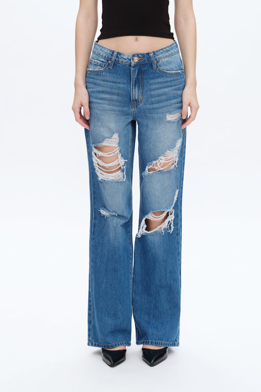 RITA SUPER HIGH RISE DISTRESSED WIDE LEG JEANS BYW8153 (BYHE193) VIVID BLUE