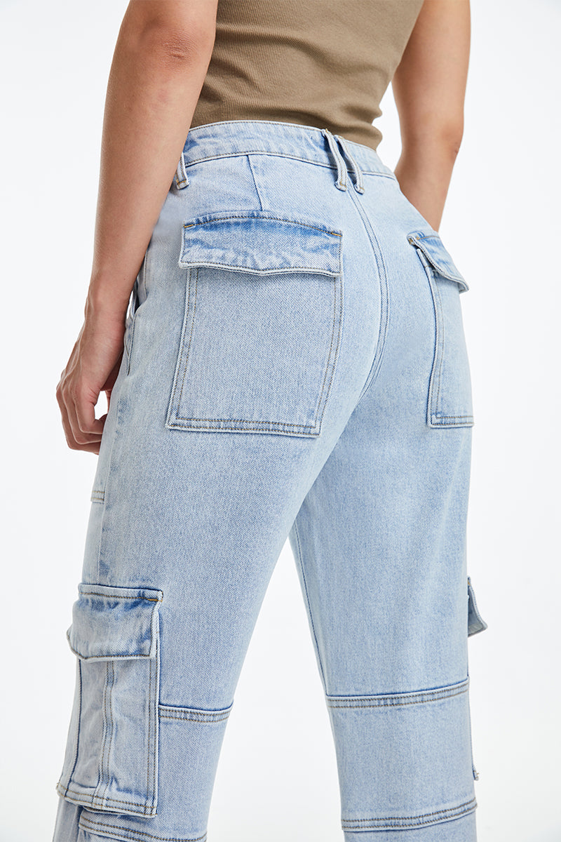 HIGH RISE STRAIGHT LEG JEANS BYT5037 LIGHT BLUE