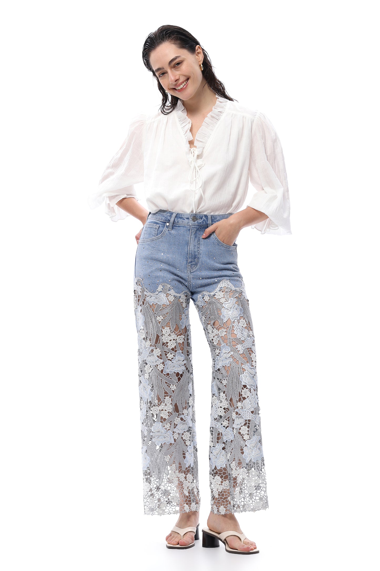 PLUS HIGH RISE LACE WIDE LEG