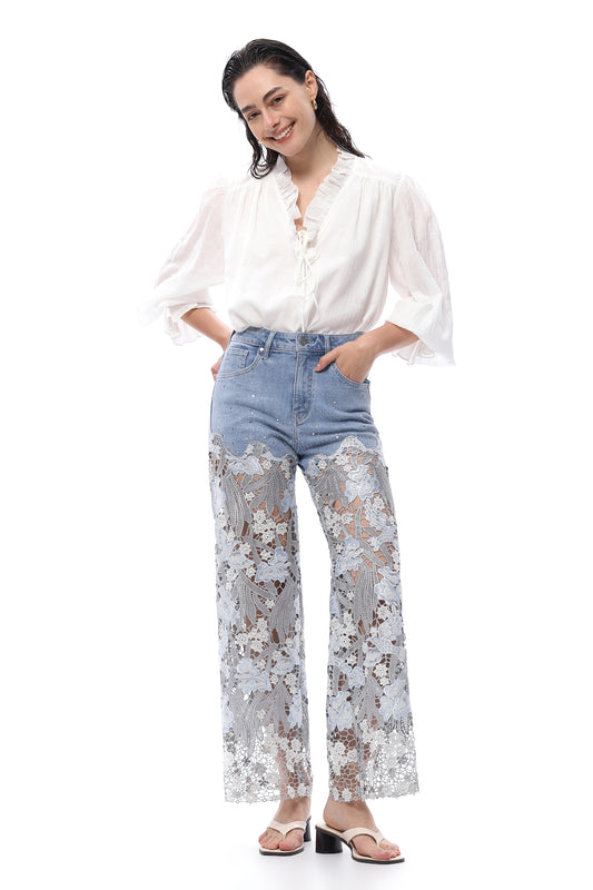 PLUS HIGH RISE LACE WIDE LEG