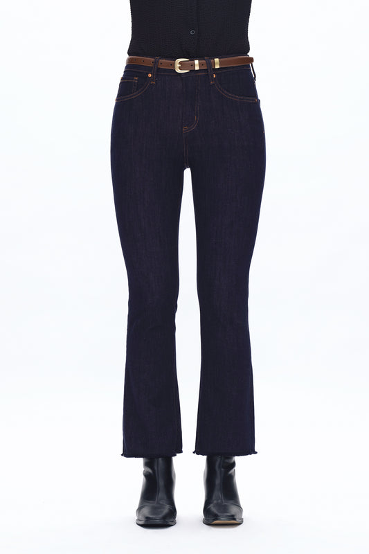 HIGH RISE RAW HEM STRAIGHT JEANS BYT5157 DARK BLUE