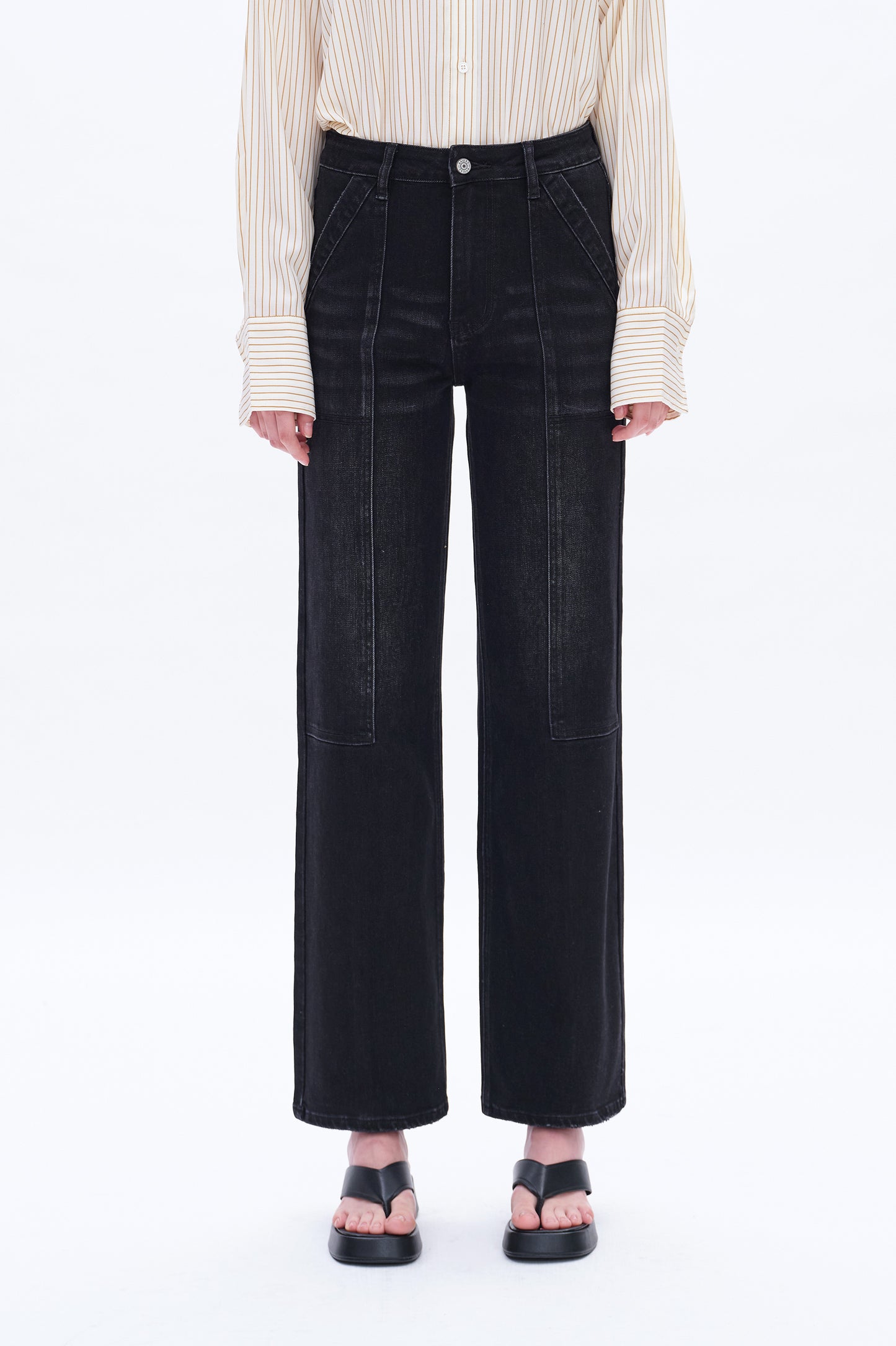 HIGH RISE WIDE LEG JEANS BYW8084 BLACK