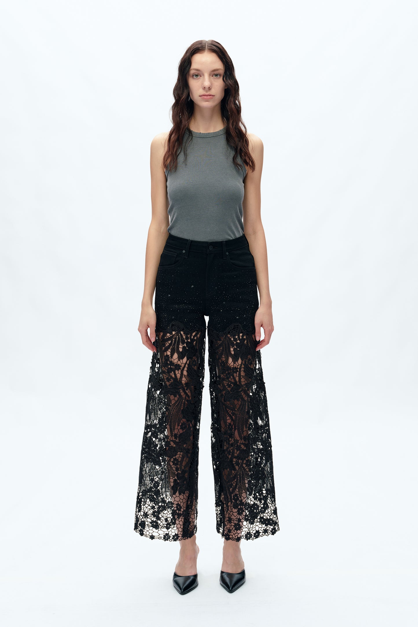 HIGH RISE LACE PANTS WITH RHINESTONE BYW8090-P BLACK PLUS SIZE