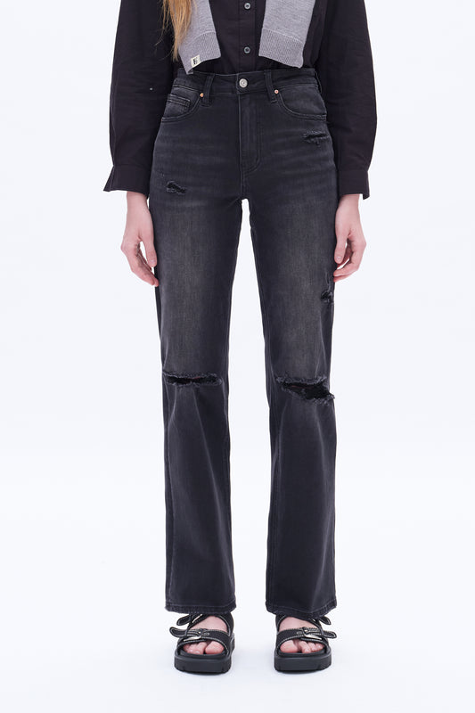 HIGH RISE FLARE JEANS BYF1104 BLACK ROCK