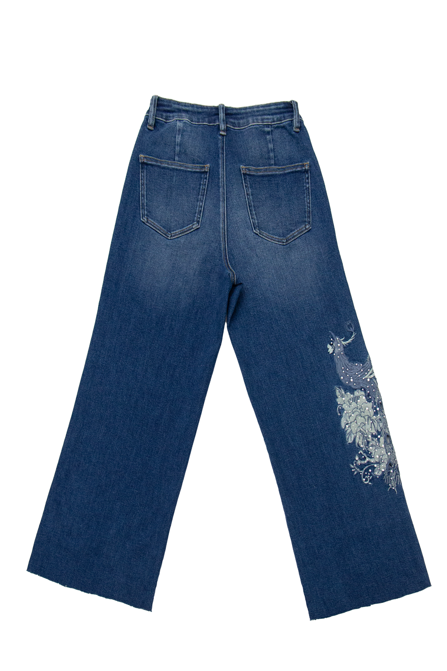 HIGH RISE EMBROIDERED WIDE LEG DENIM JEANS BYW8265 (BYMG013) DARK BLUE