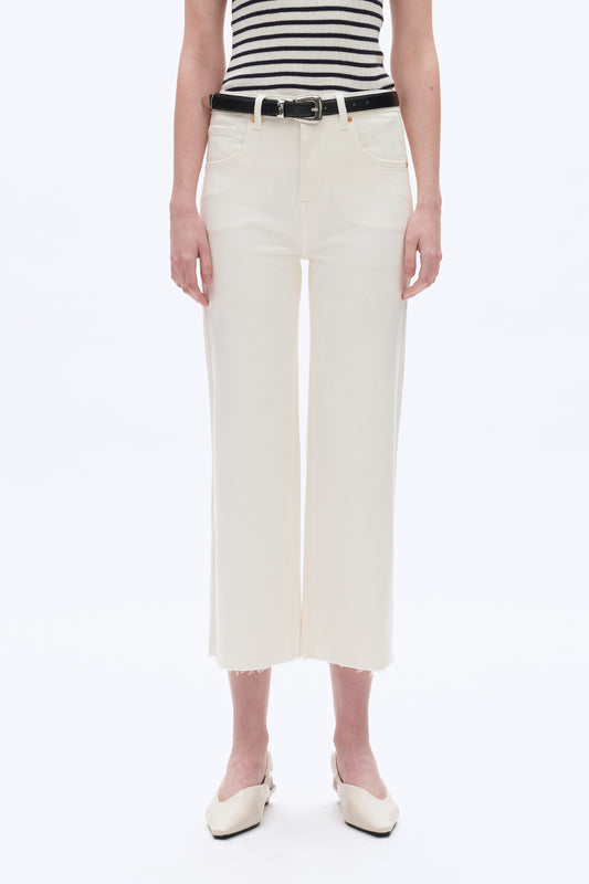 HIGH RISE WIDE LEG WITH RAW HEM PANTS BYW8015 WHITE