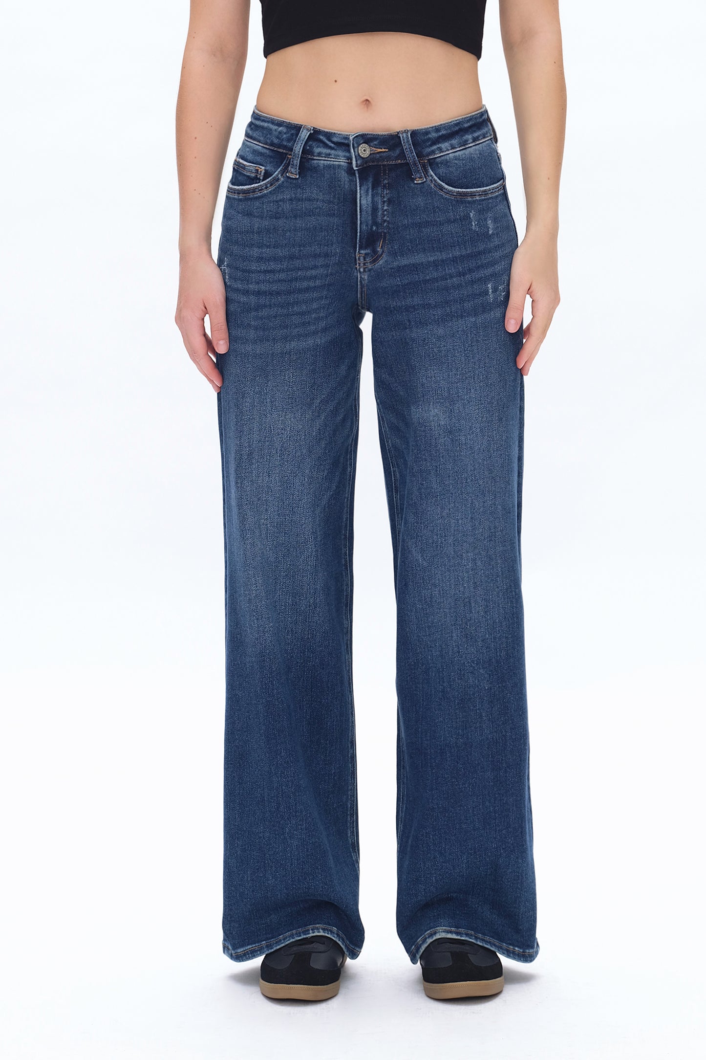 LOW CUT WIDE LEG CROP STRAIGHT JEANS BYW8001-2 DARK BLUE