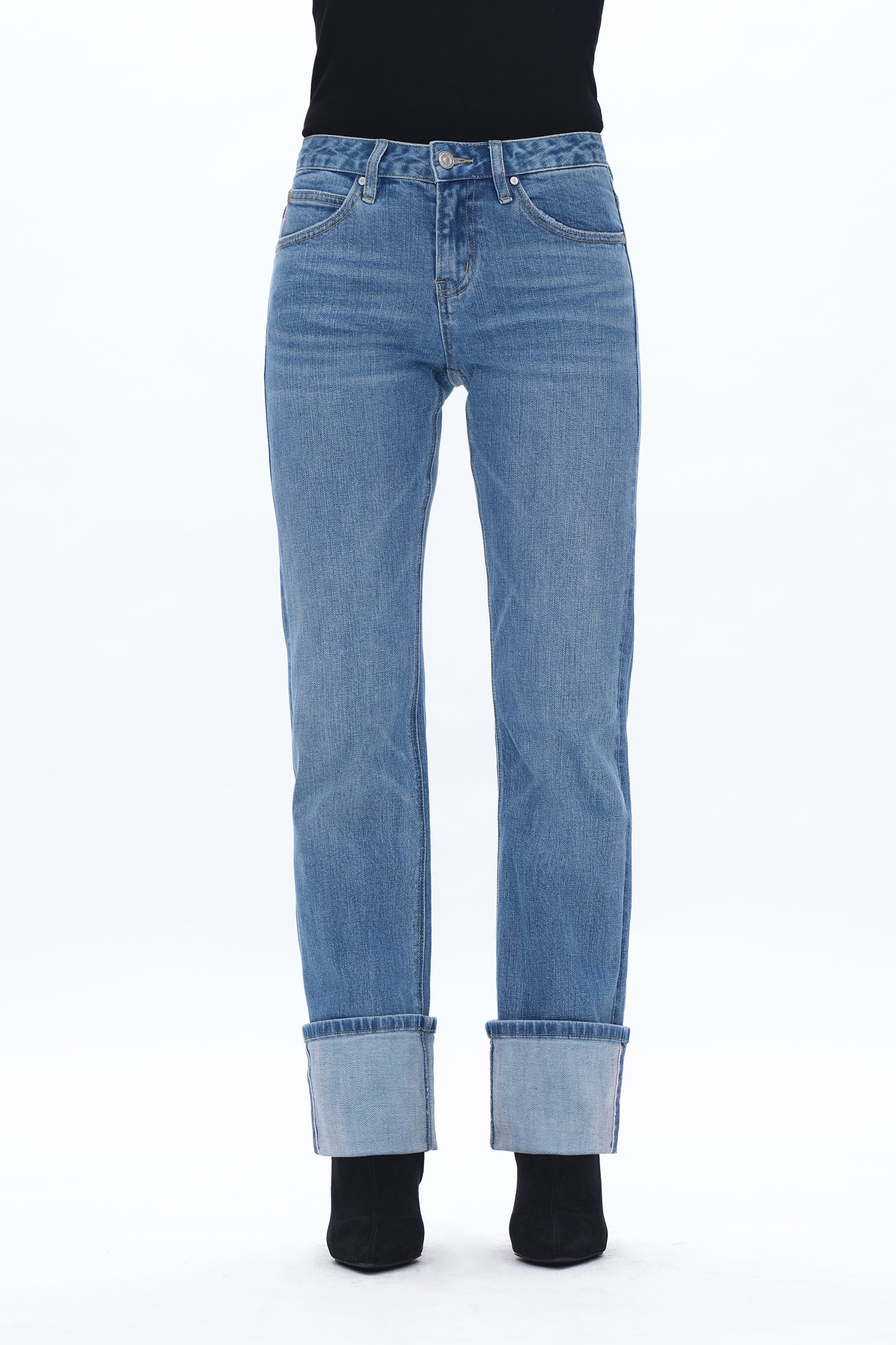 YOYO MID RISE CUFFED STRAIGHT SELVEDGE DENIM JEANS BYT5209 (BYGG002) ISLAND