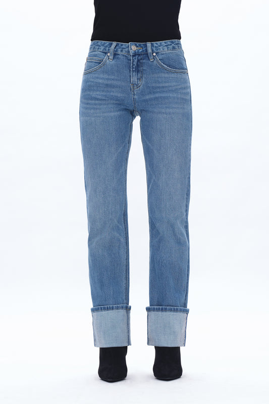 YOYO MID RISE CUFFED STRAIGHT SELVEDGE DENIM JEANS BYT5209 (BYGG002) ISLAND