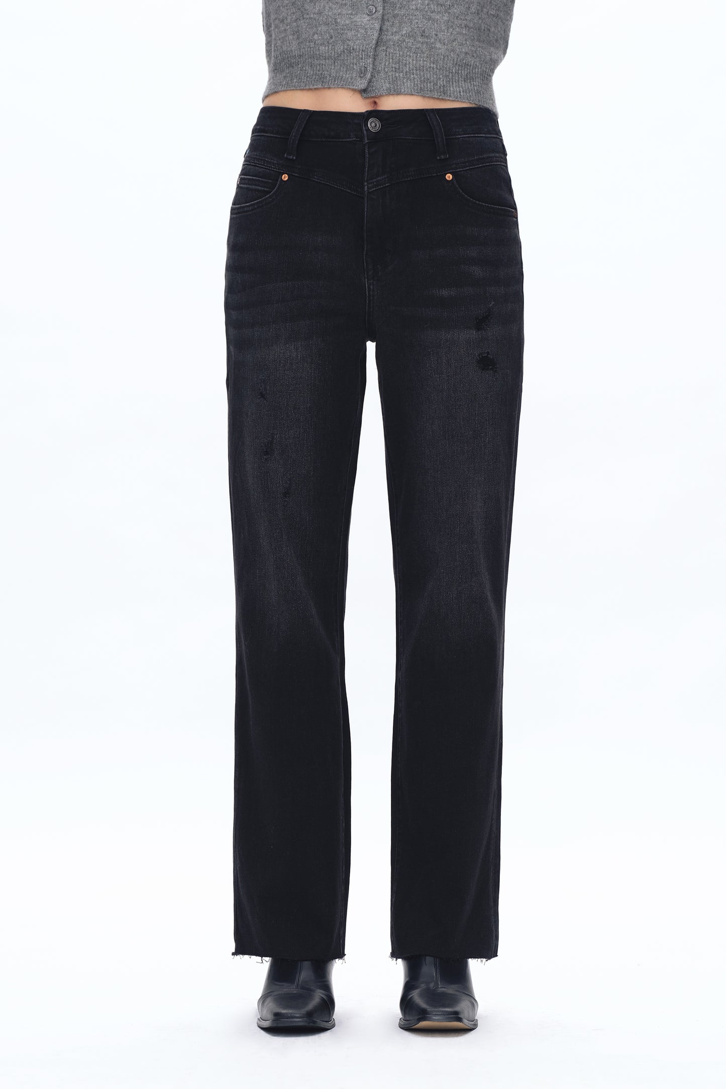 HIGH WAIST WIDE STRAIGHT LEG PANTS BYT5137 BLACK WASH