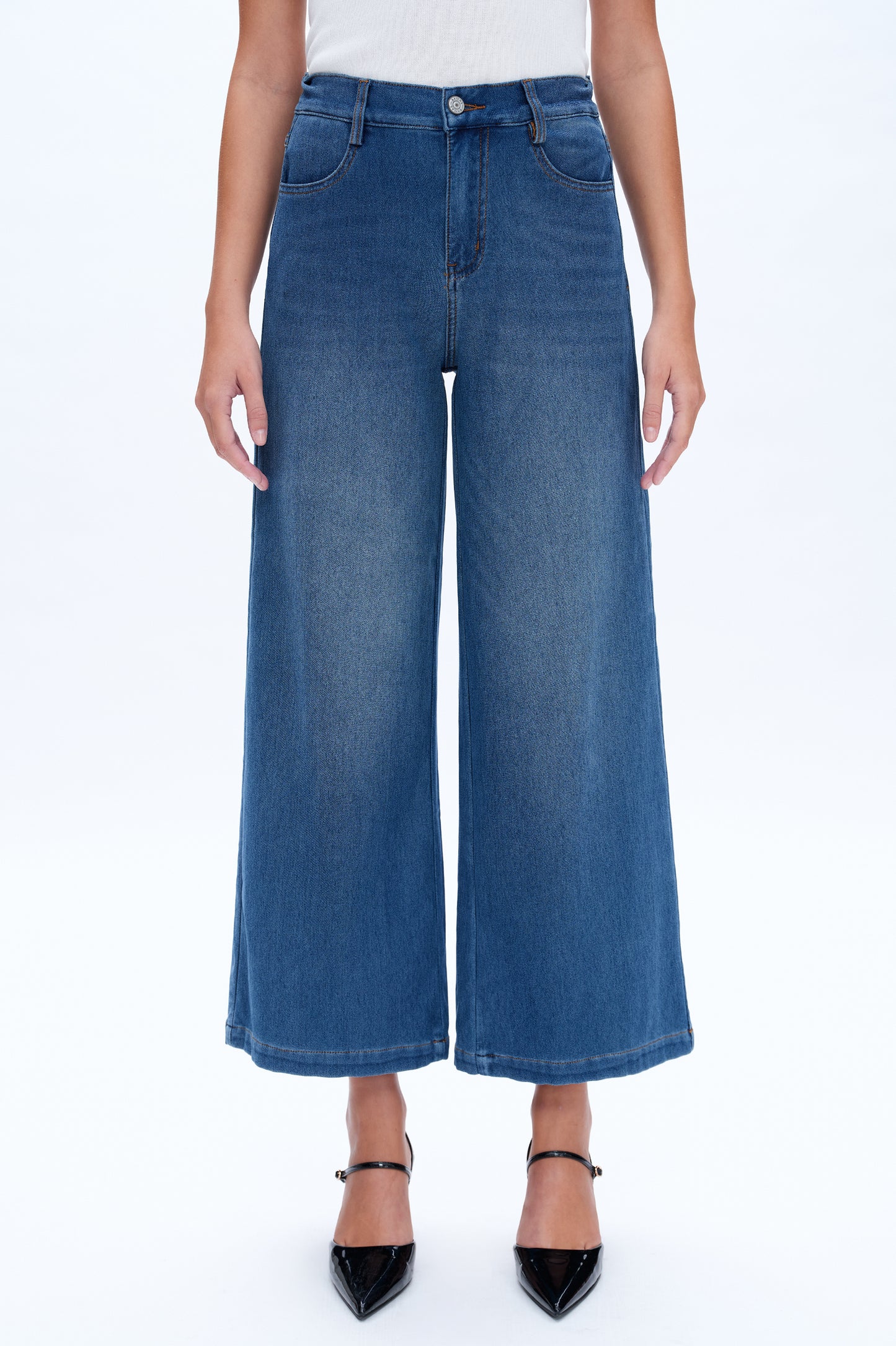 HIGH RISE WIDE LEG FLARE JEANS BYW8114 BLUEBELL